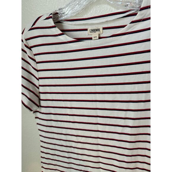 NWOT L’AGENCE Ressi Red White and Blue Stripes Crewneck Tee Size Medium - Picture 5 of 7